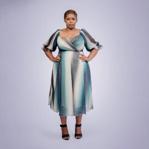 stripped print puffy sleeves chiffon