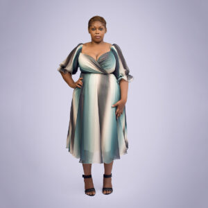 stripped print puffy sleeves chiffon